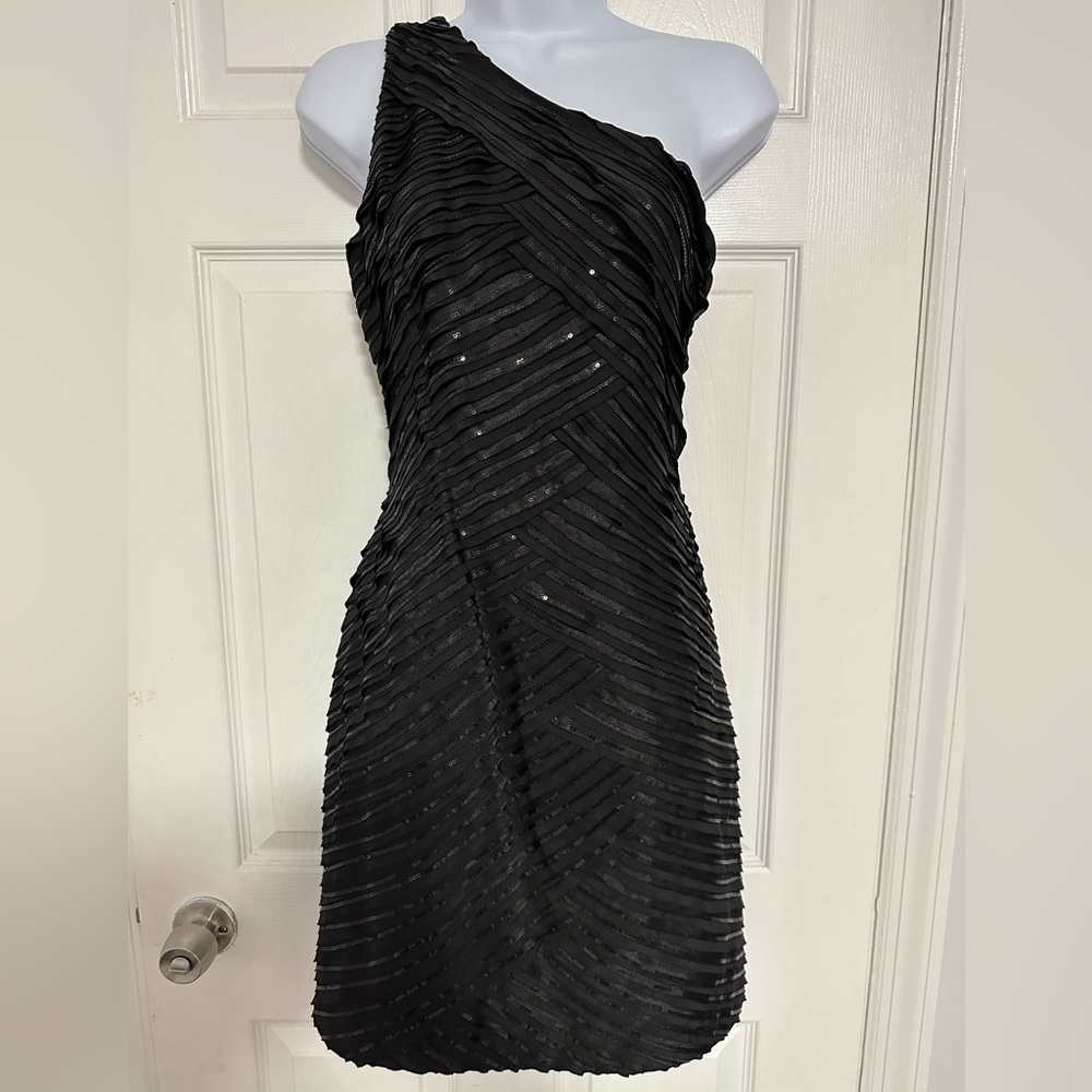 Calvin Klein Black Sequin One Shoulder Cocktail Dress Size 12 NWT